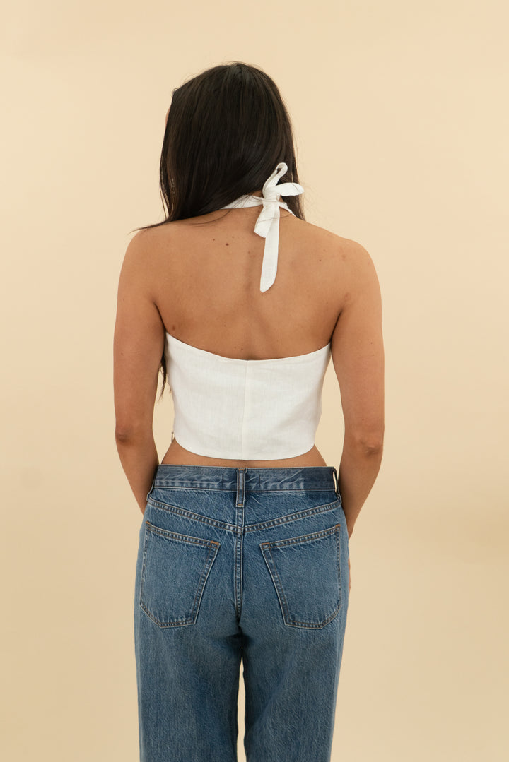 soirée miami beach white halter top nwt (s; retail $147)