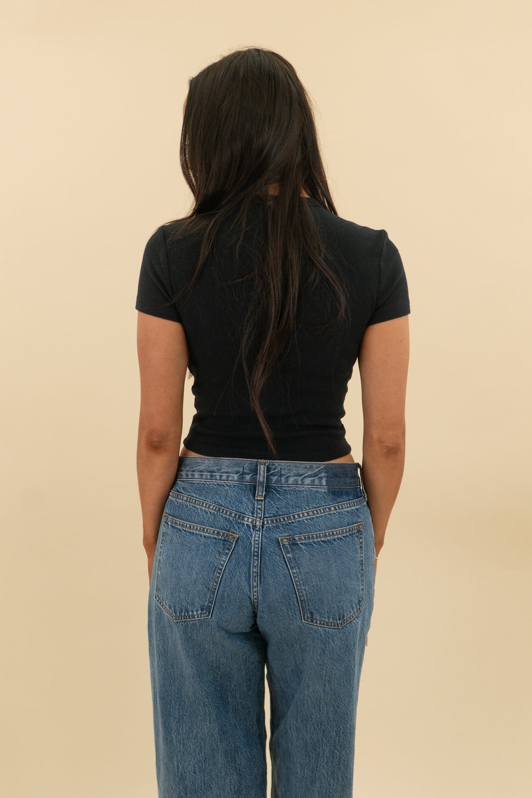 abercrombie & fitch a&f essentials black ribbed short sleeve top (xs; retail $25)