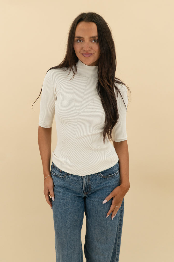 kontatto cream mock neck 3/4 sleeve knit top (s; retail $95)