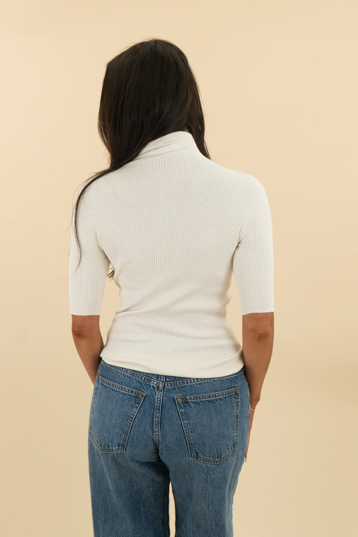 kontatto cream mock neck 3/4 sleeve knit top (s; retail $95)