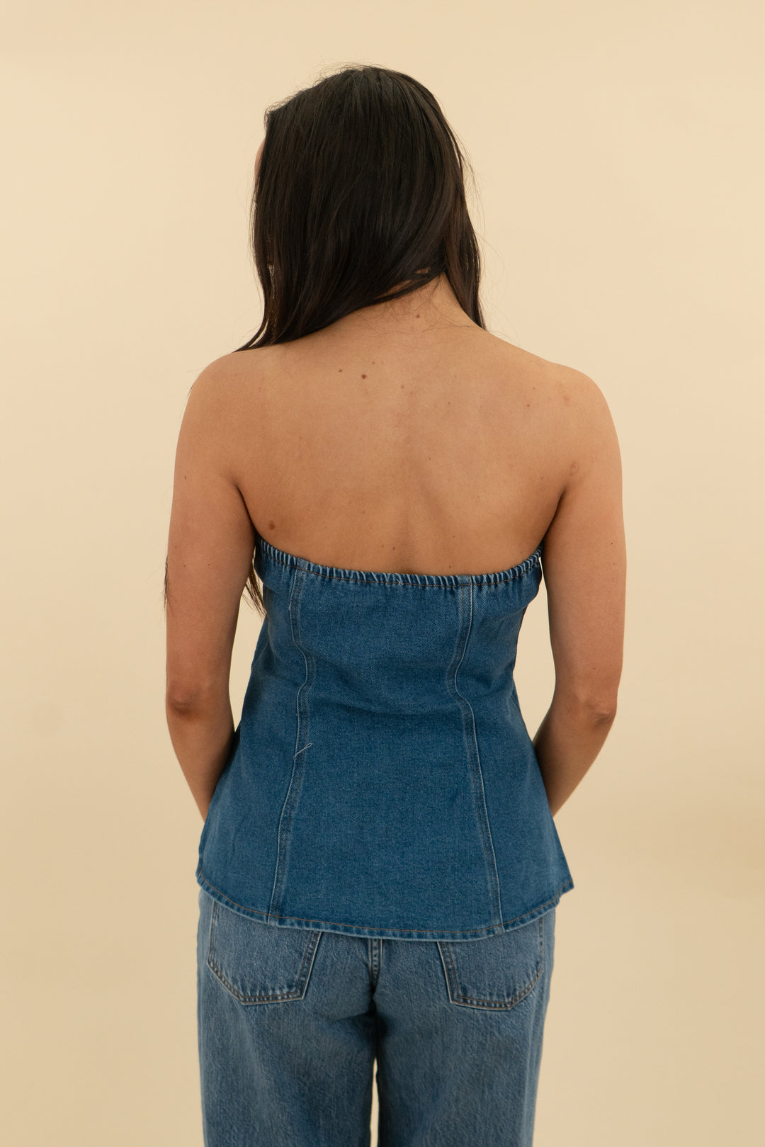 *AUCTION* denim strapless top w/ gold buttons (s)