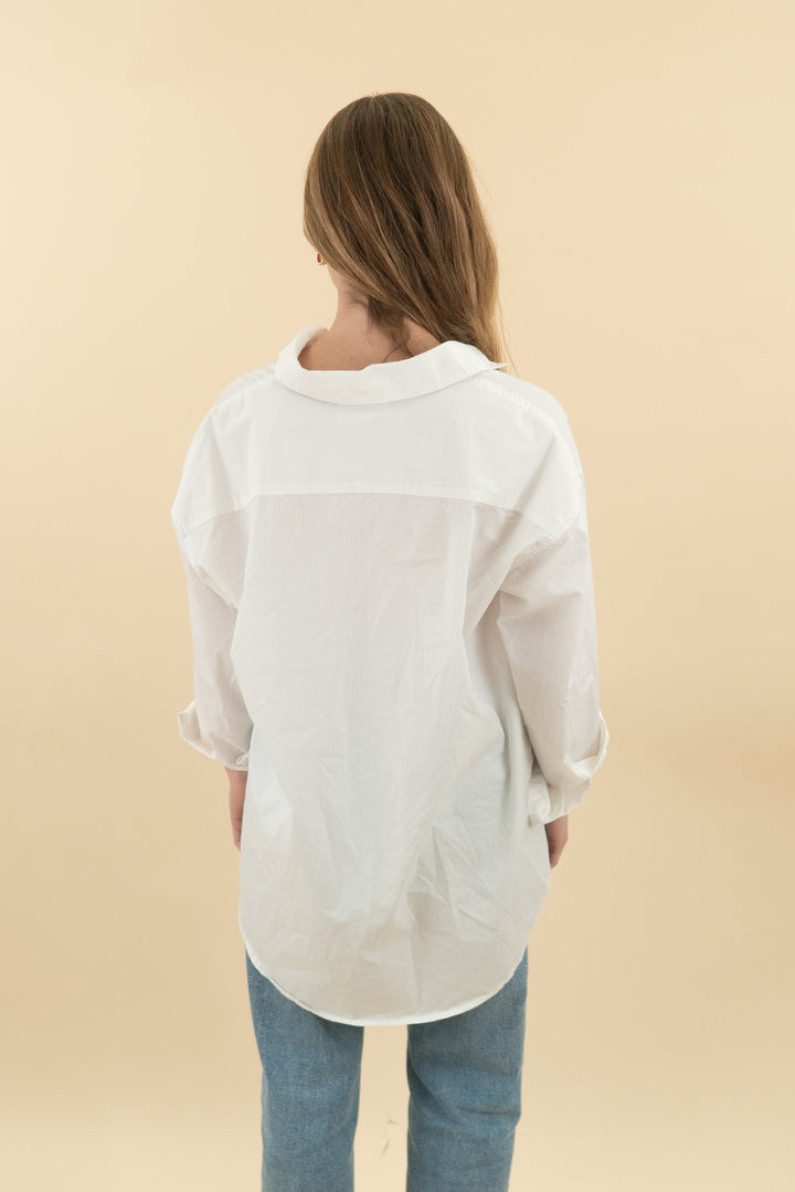 summersalt white button up long sleeve top (s: retail $75)