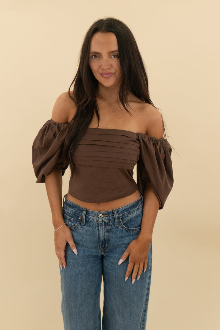 abercrombie and fitch brown puff sleeve top (S; retail $45)