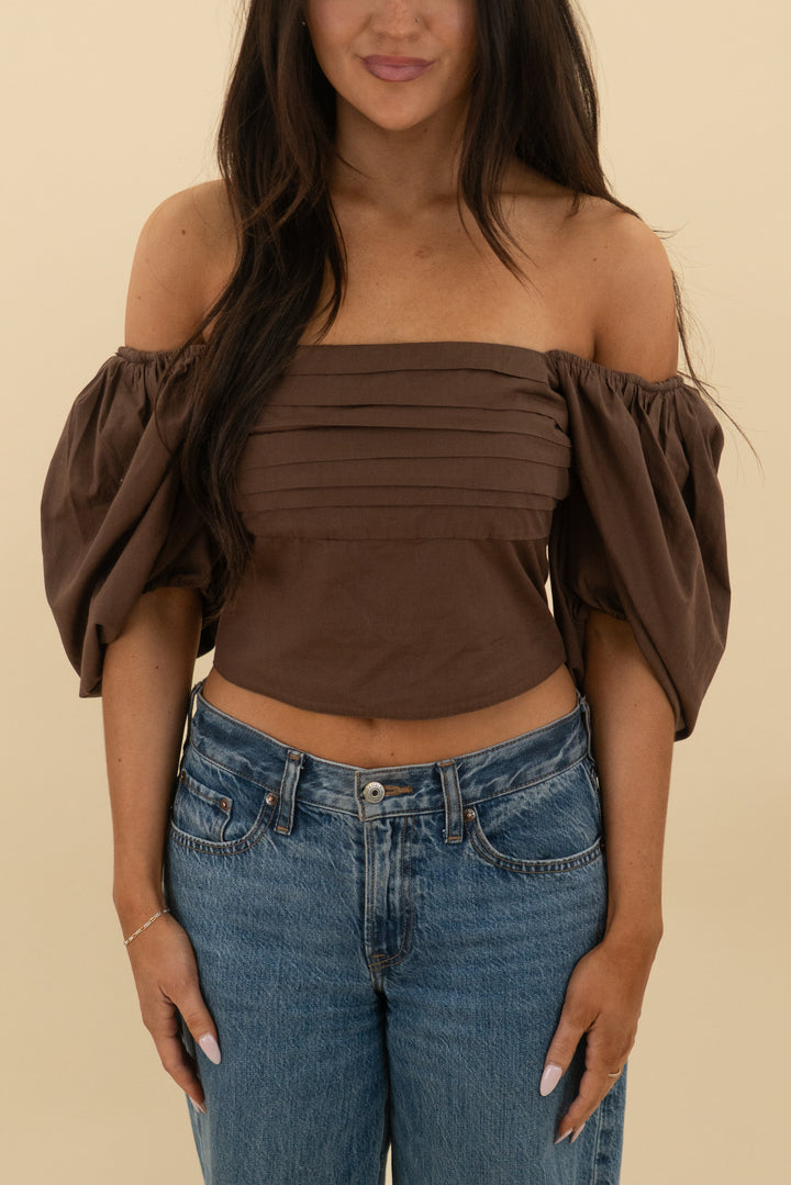 abercrombie and fitch brown puff sleeve top (S; retail $45)