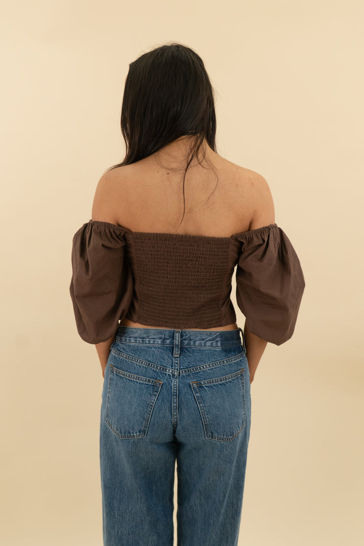abercrombie and fitch brown puff sleeve top (S; retail $45)