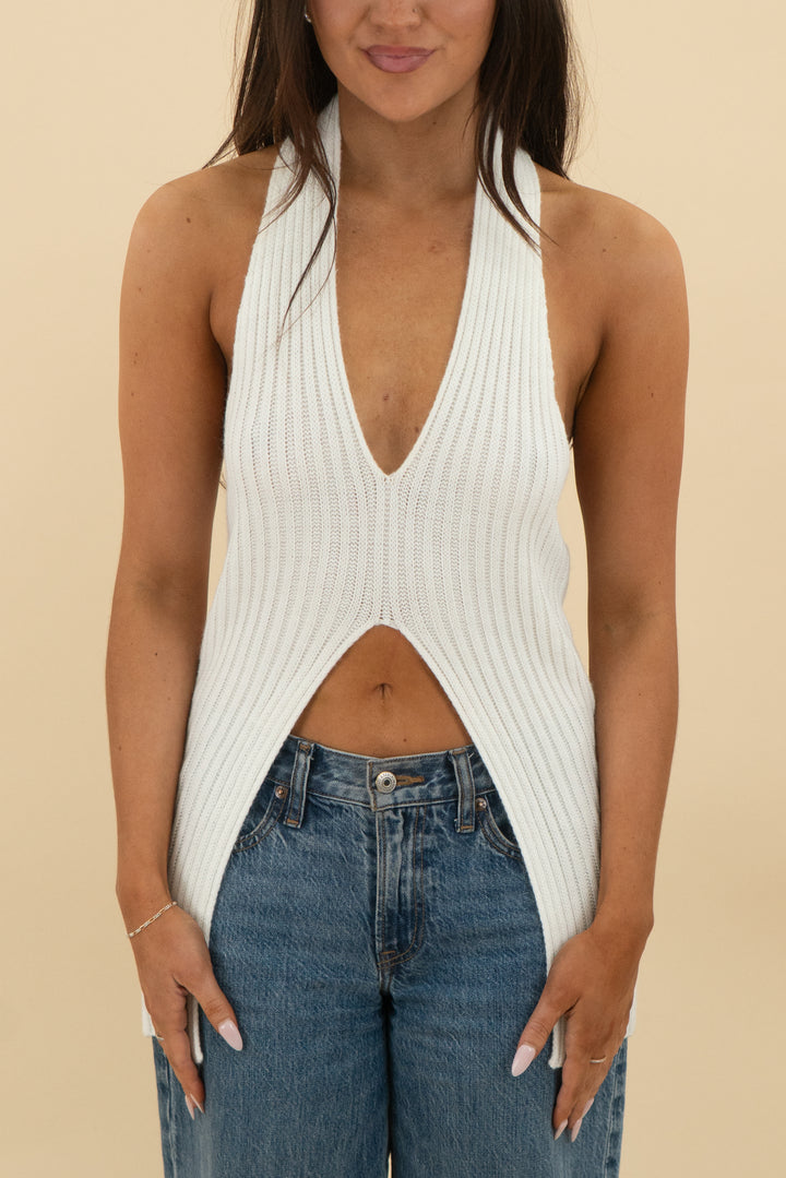 *AUCTION* white knit halter neck top (s)