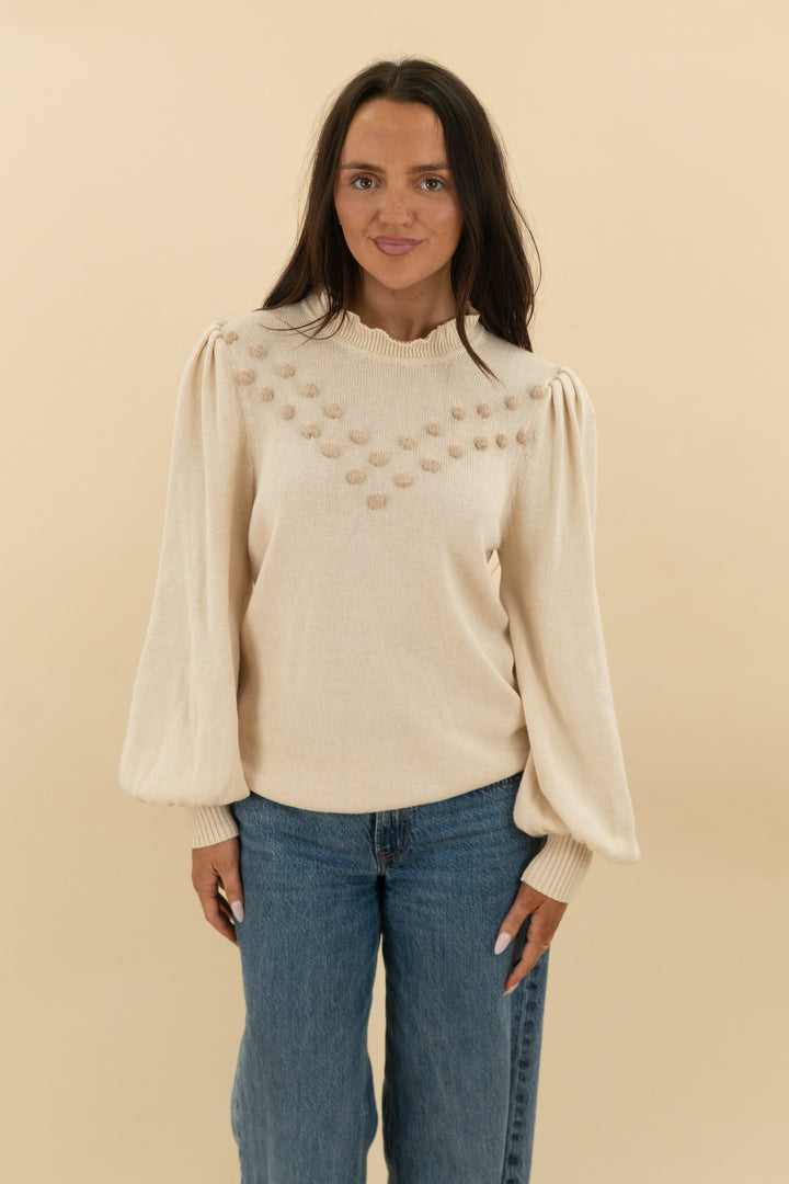 summersalt cream knit ball applique sweater (s)