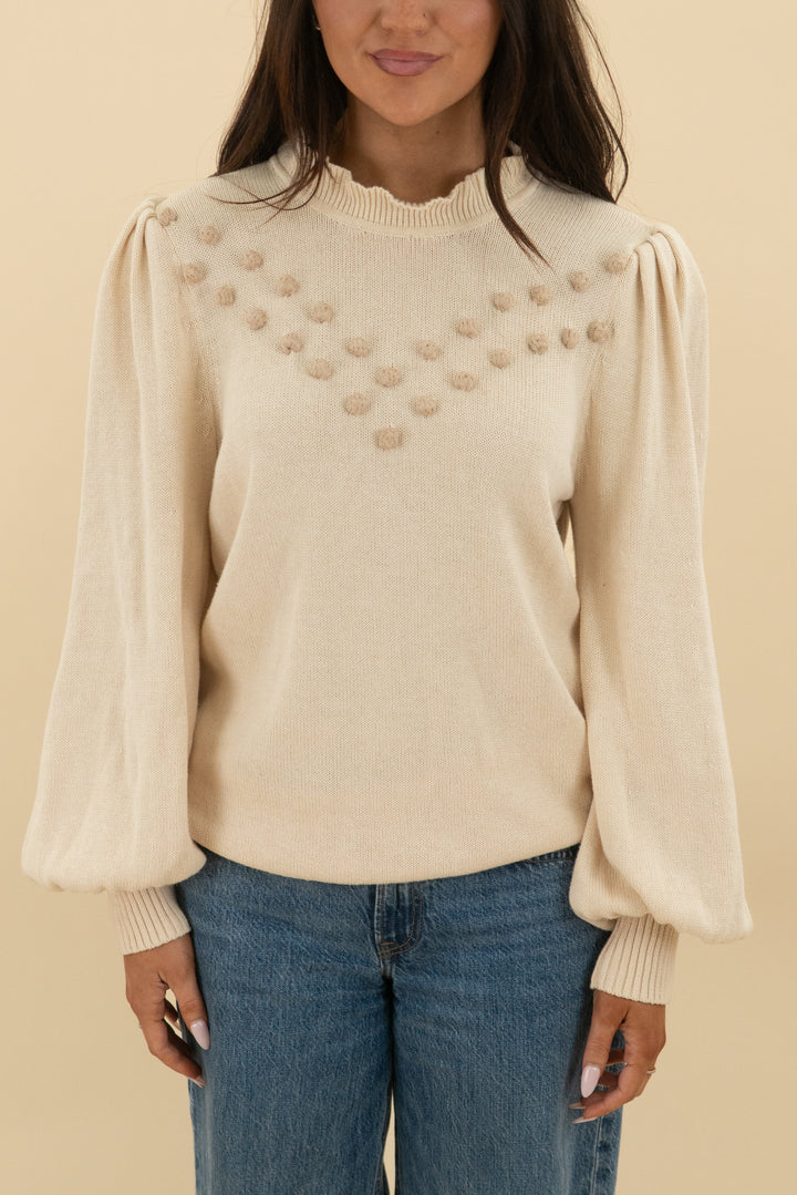 summersalt cream knit ball applique sweater (s)