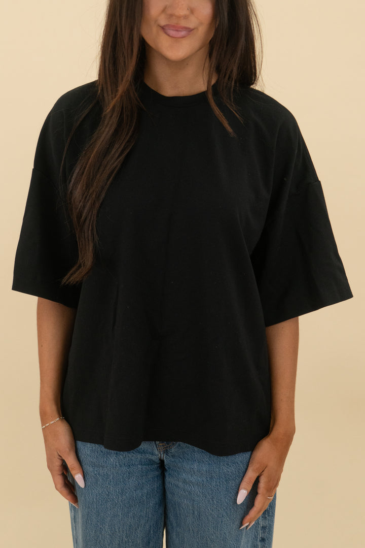 nordstrom black zip back tee (s/m: retail $39)
