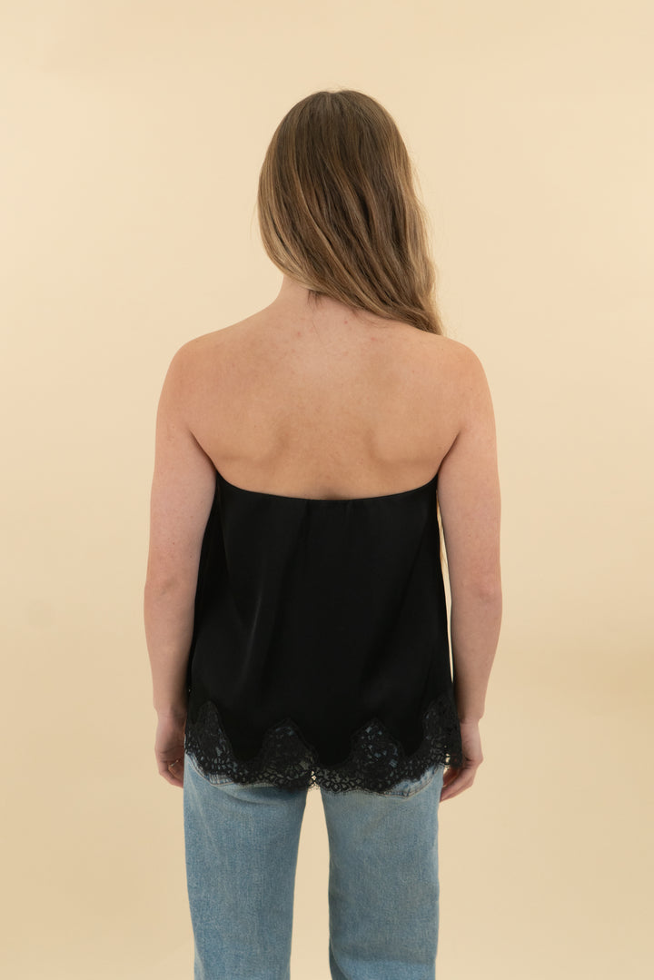 wilfred black satin lace strapless top (s; retail $110)
