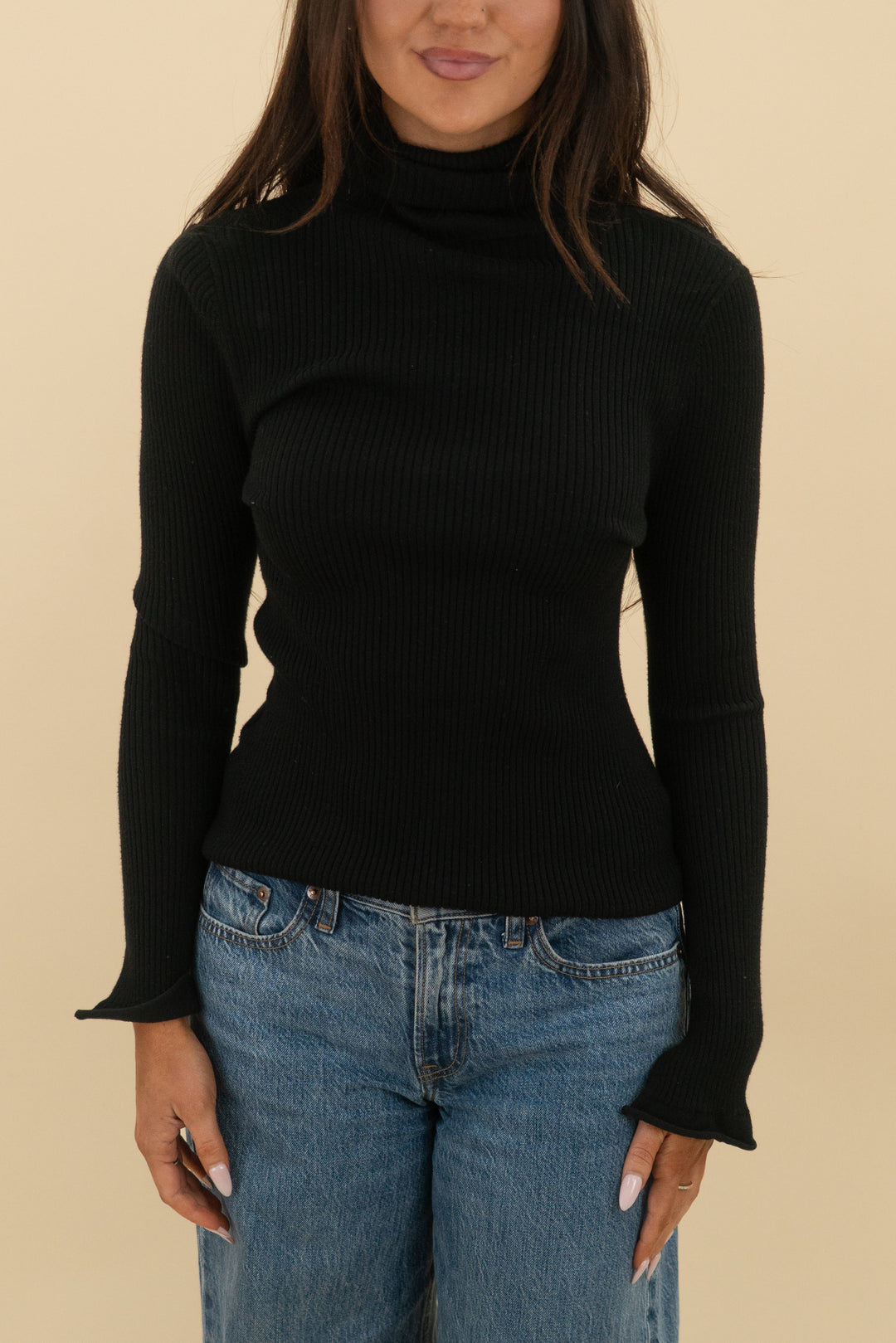 maeve black turtleneck ribbed long sleeve top (xs; retail $98)