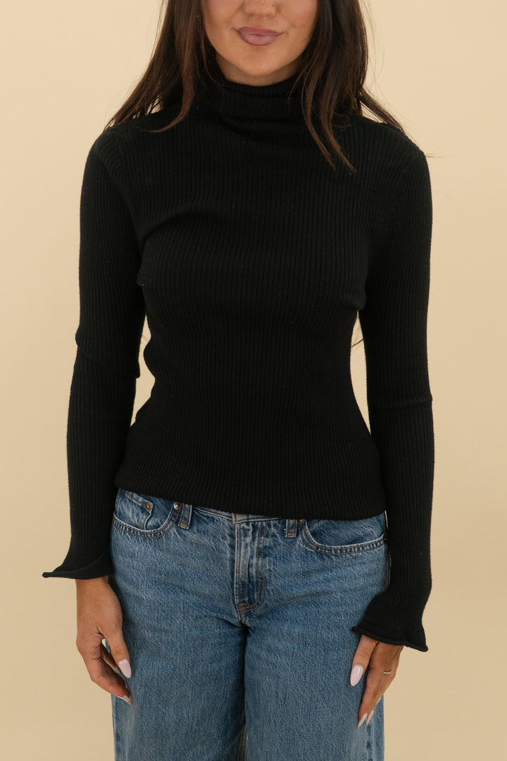 maeve black turtleneck ribbed long sleeve top (xs; retail $98)