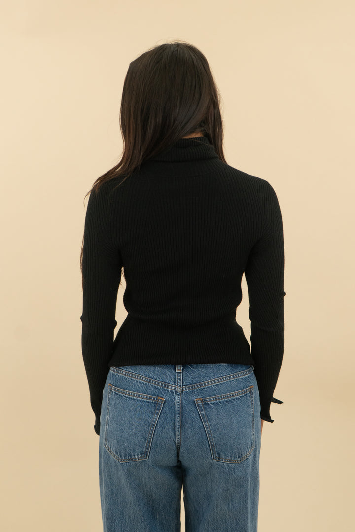 maeve black turtleneck ribbed long sleeve top (xs; retail $98)
