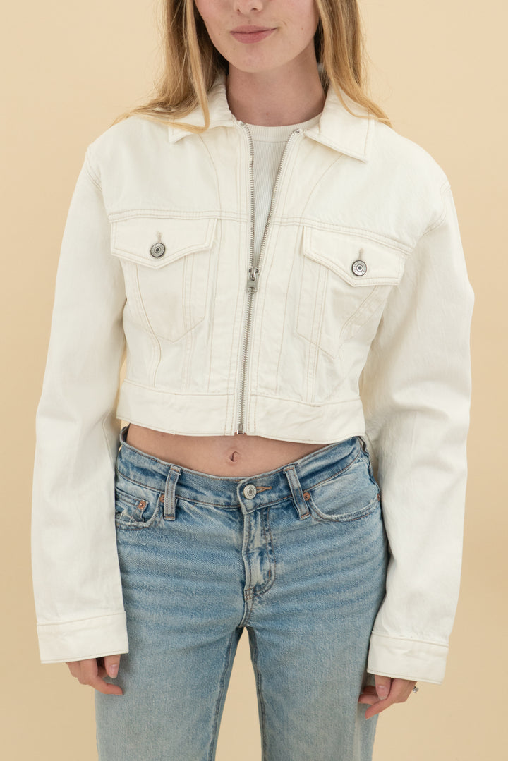 abercrombie & fitch cream zip denim jacket nwt (s; retail $90)