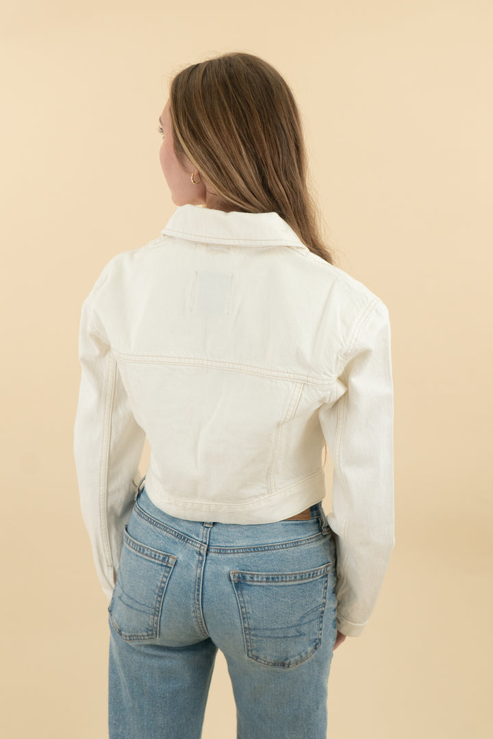 abercrombie & fitch cream zip denim jacket nwt (s; retail $90)