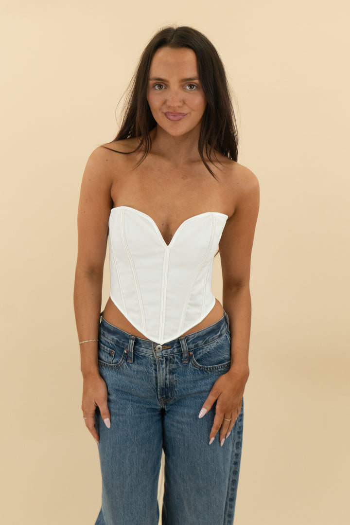 white lace up corset top (s)