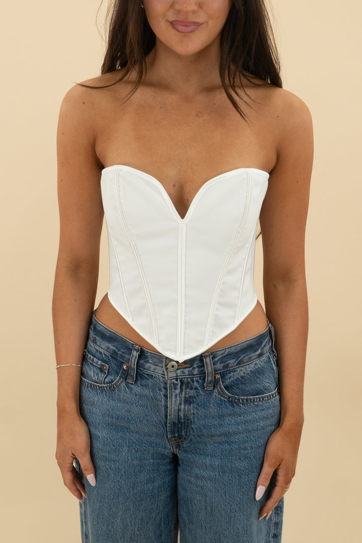 white lace up corset top (s)
