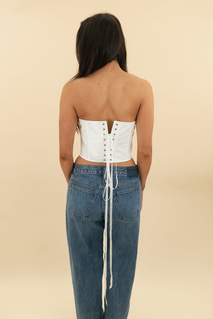 white lace up corset top (s)