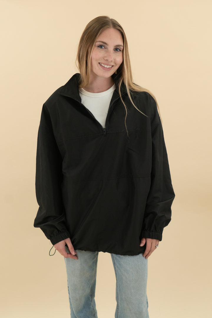 jluxlabel black windbreaker pullover jacket (s/m; retail $92)