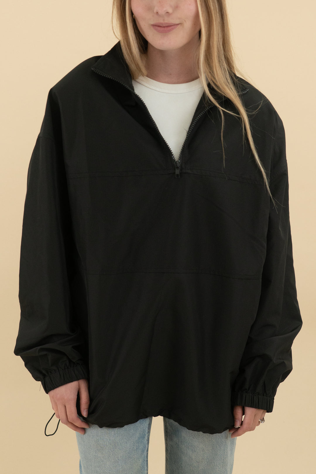 jluxlabel black windbreaker pullover jacket (s/m; retail $92)