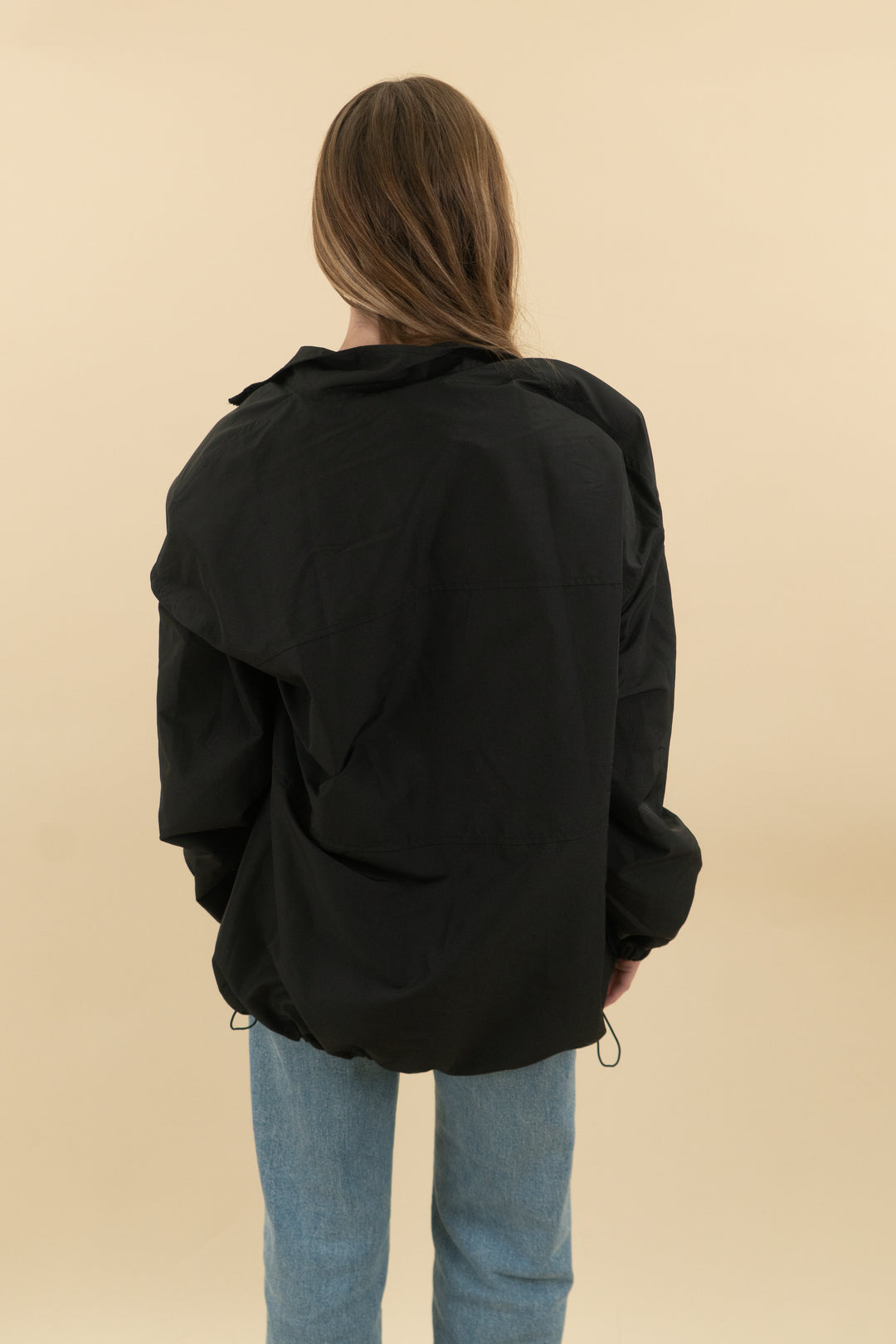 jluxlabel black windbreaker pullover jacket (s/m; retail $92)
