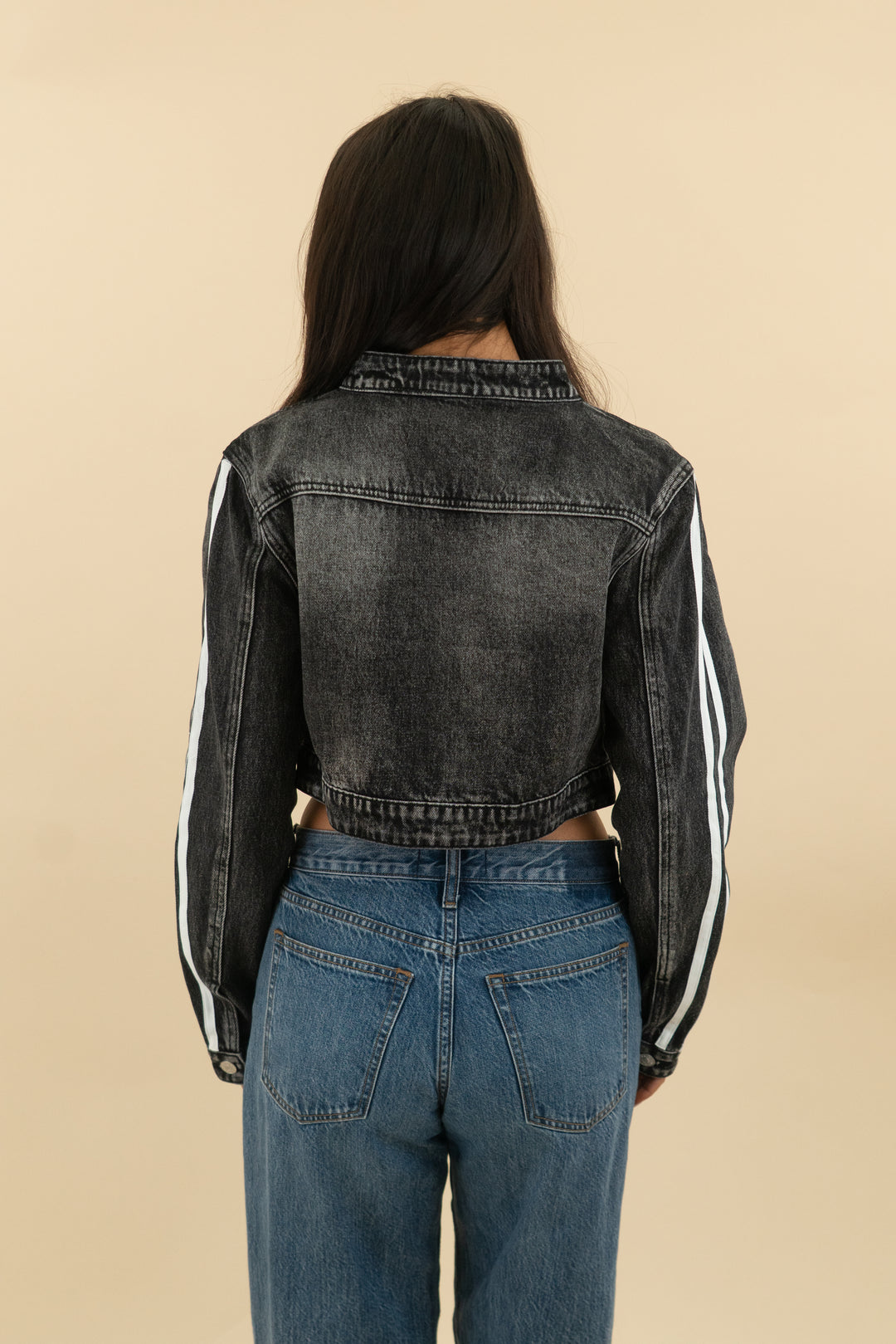 akira black zip denim jacket (m; retail $89.90)