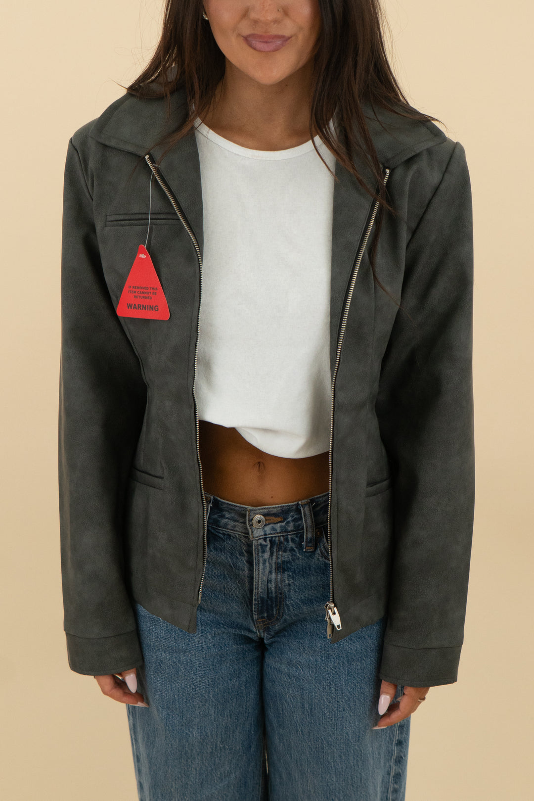 ego charcoal grey vegan leather jacket nwt (4; retail $63)