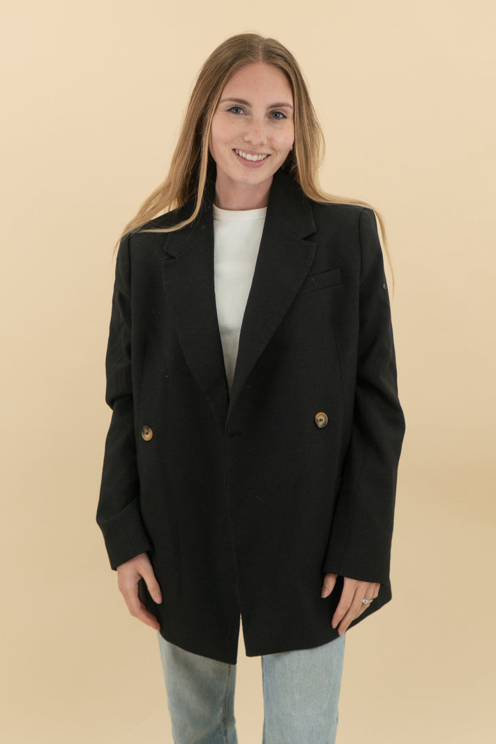 anine bing black wool blend oversized blazer (s; retail $550)