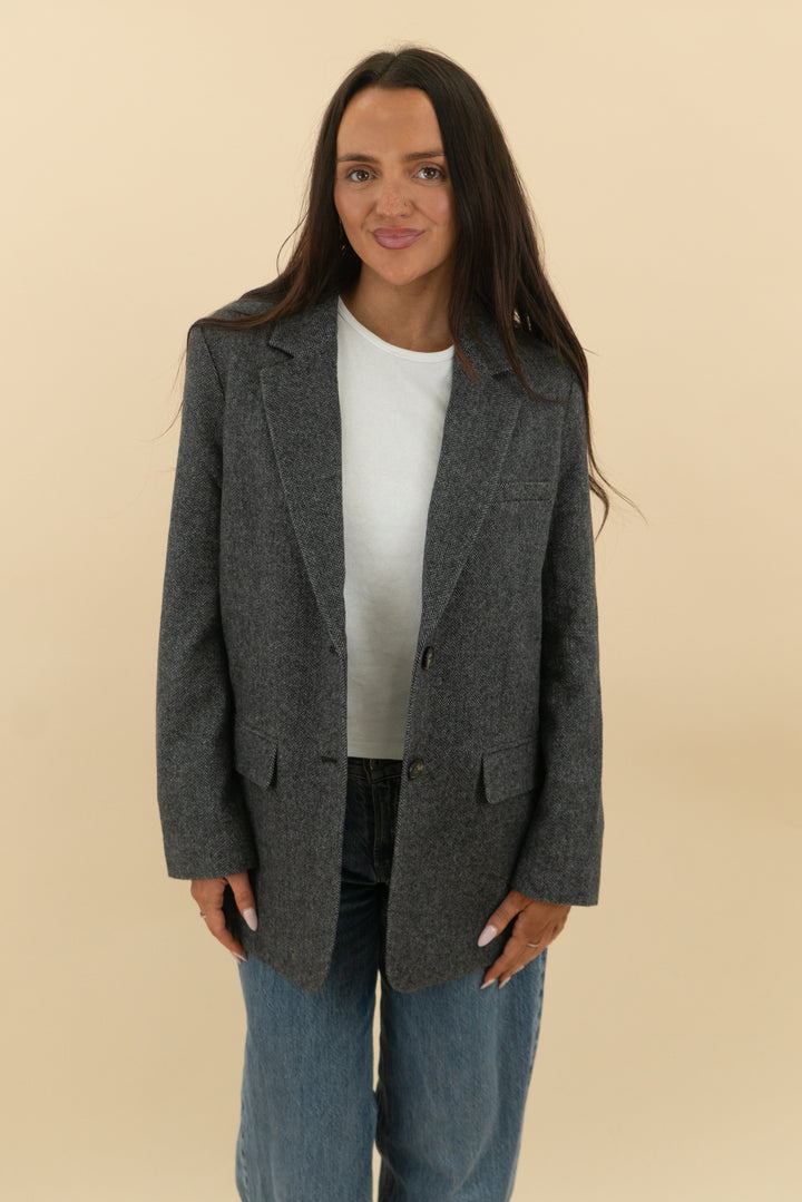everlane the italian wool oversized grey herringbone blazer nwt (2; retail $248)