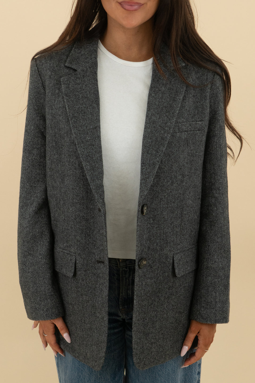 everlane the italian wool oversized grey herringbone blazer nwt (2; retail $248)