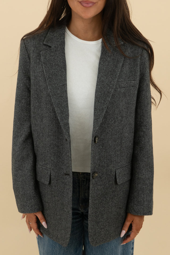 everlane the italian wool oversized grey herringbone blazer nwt (2; retail $248)