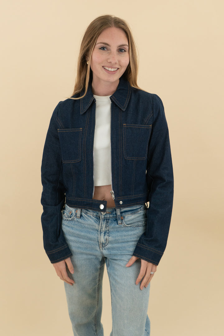 *AUCTION* vici dark wash denim zip top (xs)