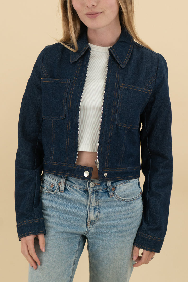 *AUCTION* vici dark wash denim zip top (xs)