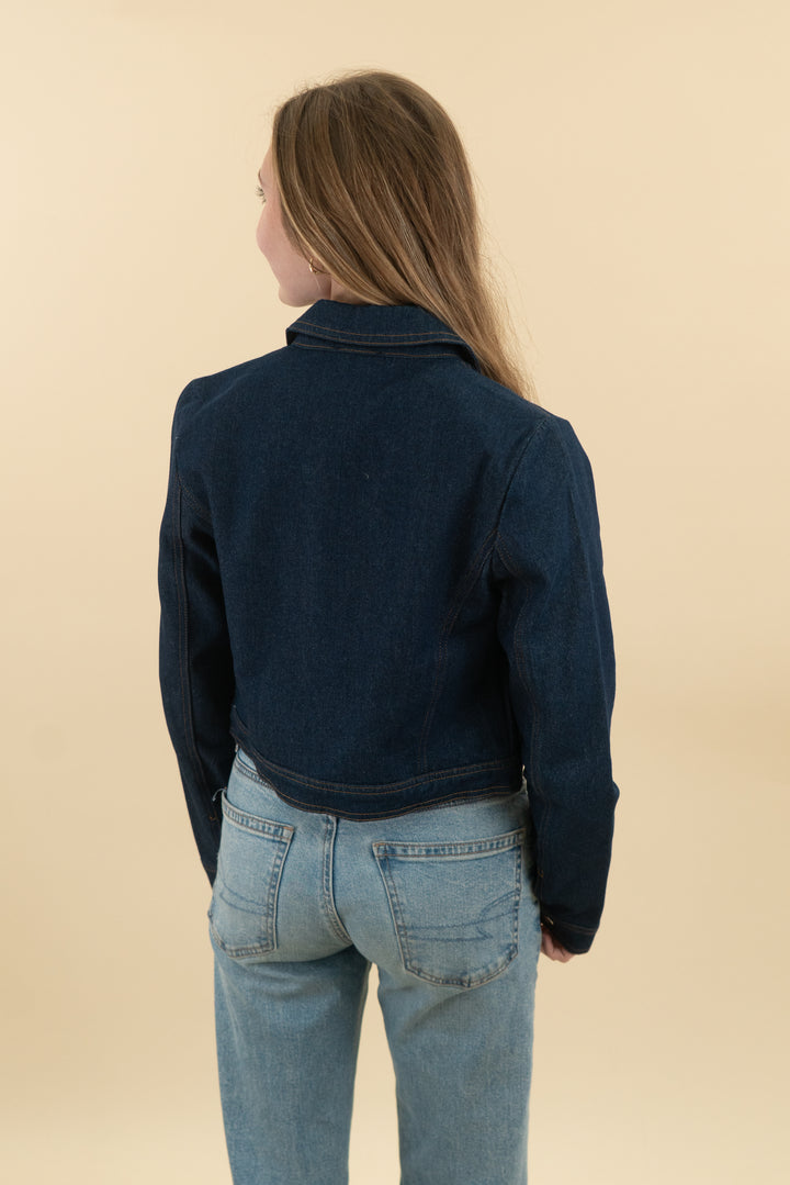 *AUCTION* vici dark wash denim zip top (xs)