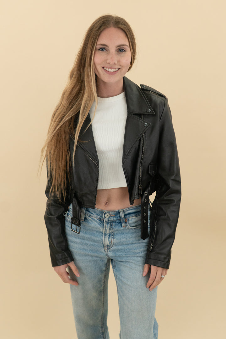 alyson eastman black leather jacket (s; retail $1897)