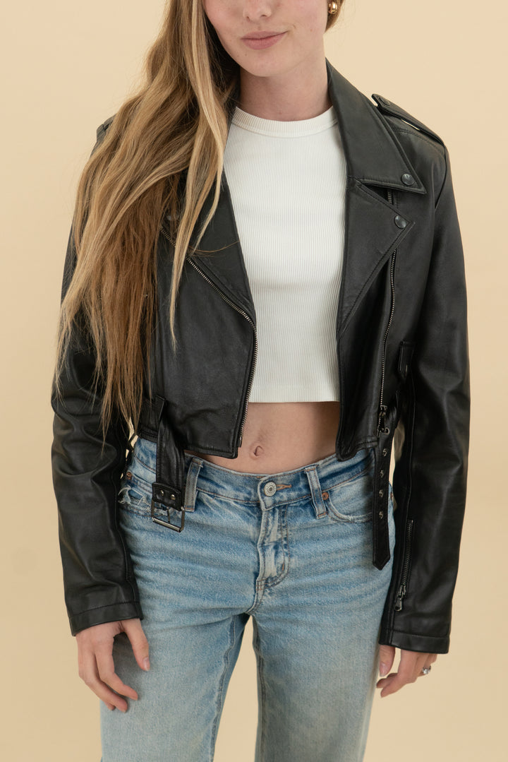 alyson eastman black leather jacket (s; retail $1897)