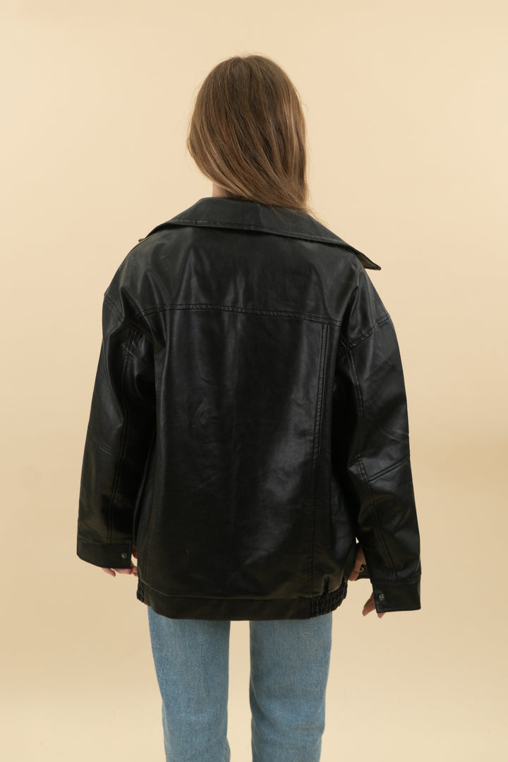 automet black vegan leather zip jacket (s; retail $60)