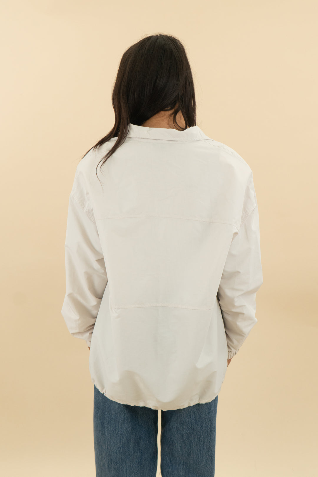 jluxlabel beige windbreaker pullover jacket (s/m; retail $92)