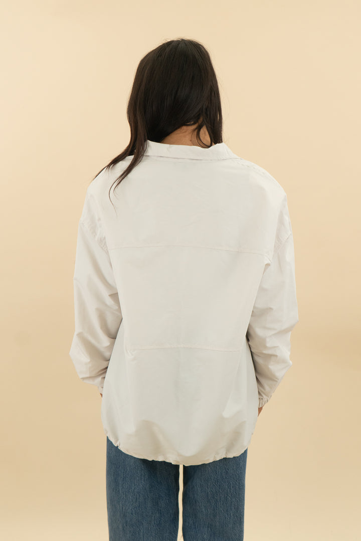 jluxlabel beige windbreaker pullover jacket (s/m; retail $92)