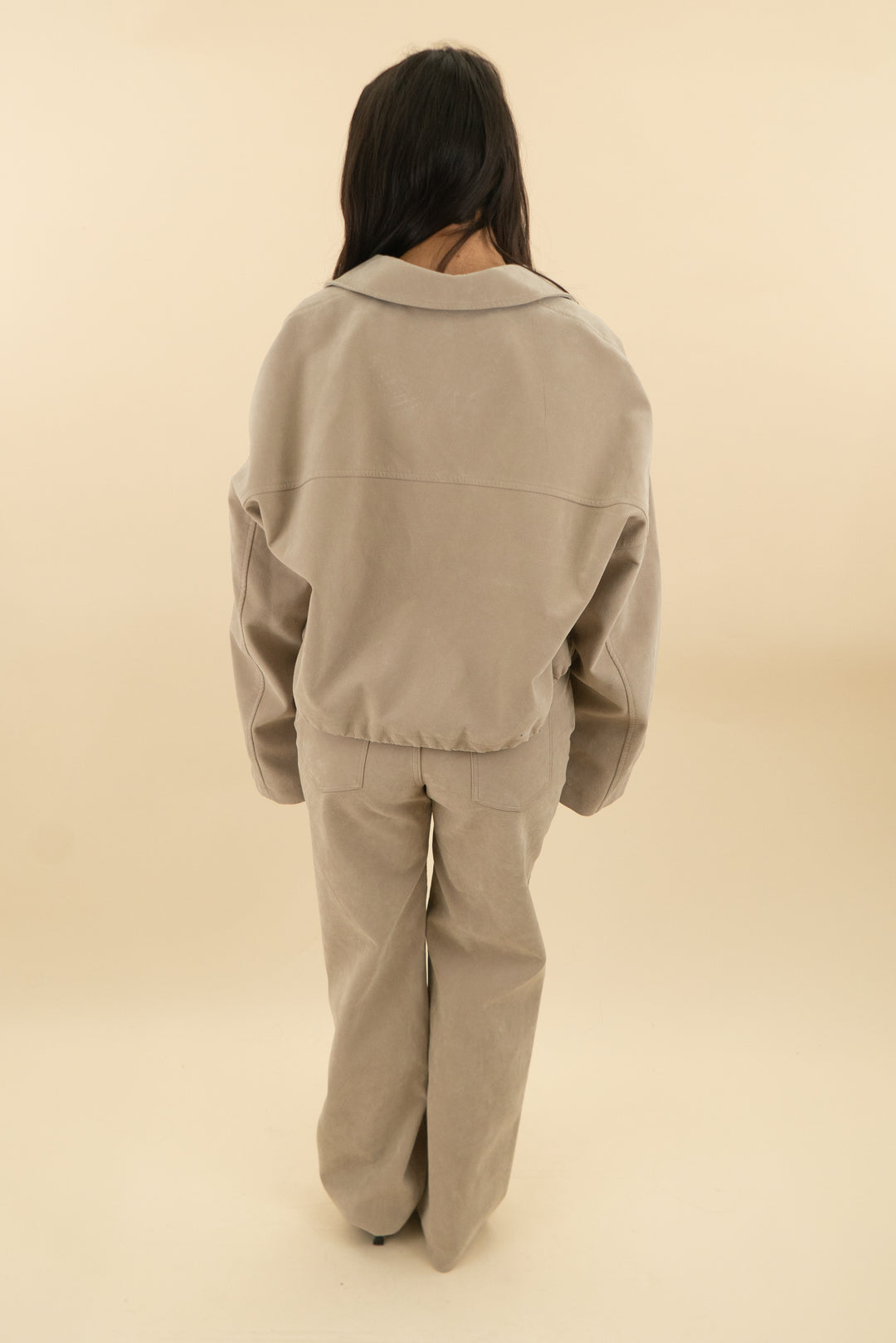 mars the label vegan suede jacket & pants set (US6/S; retail $160)
