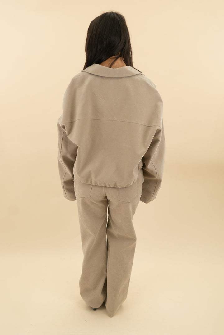 mars the label vegan suede jacket & pants set (US6/S; retail $160)