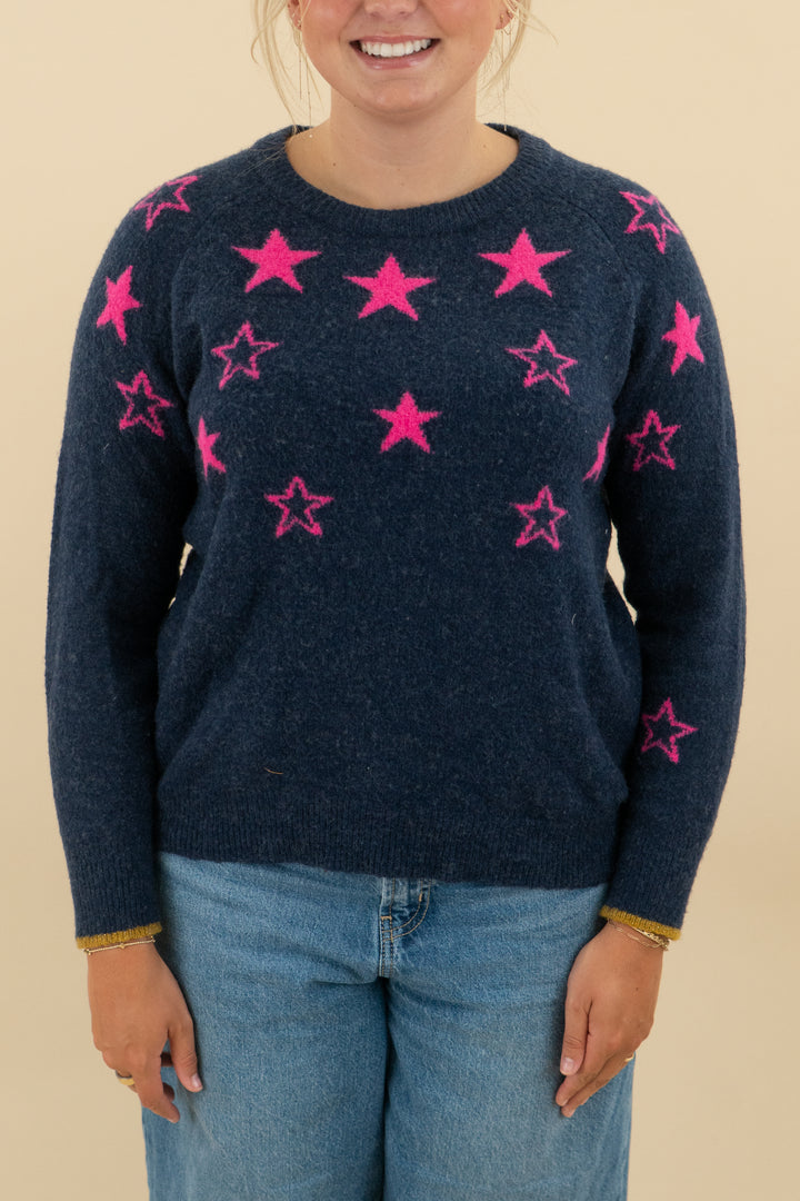 Joules Navy & Pink Star Sweater (10; retail $75)