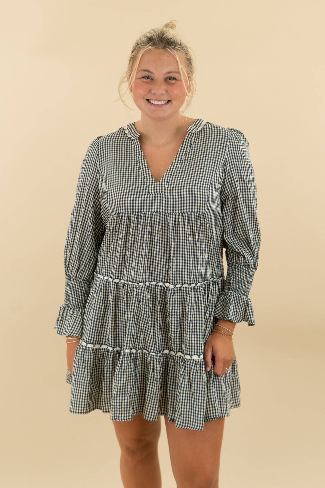 Pomander Navy Gingham Dress nwt (l; retail $140)