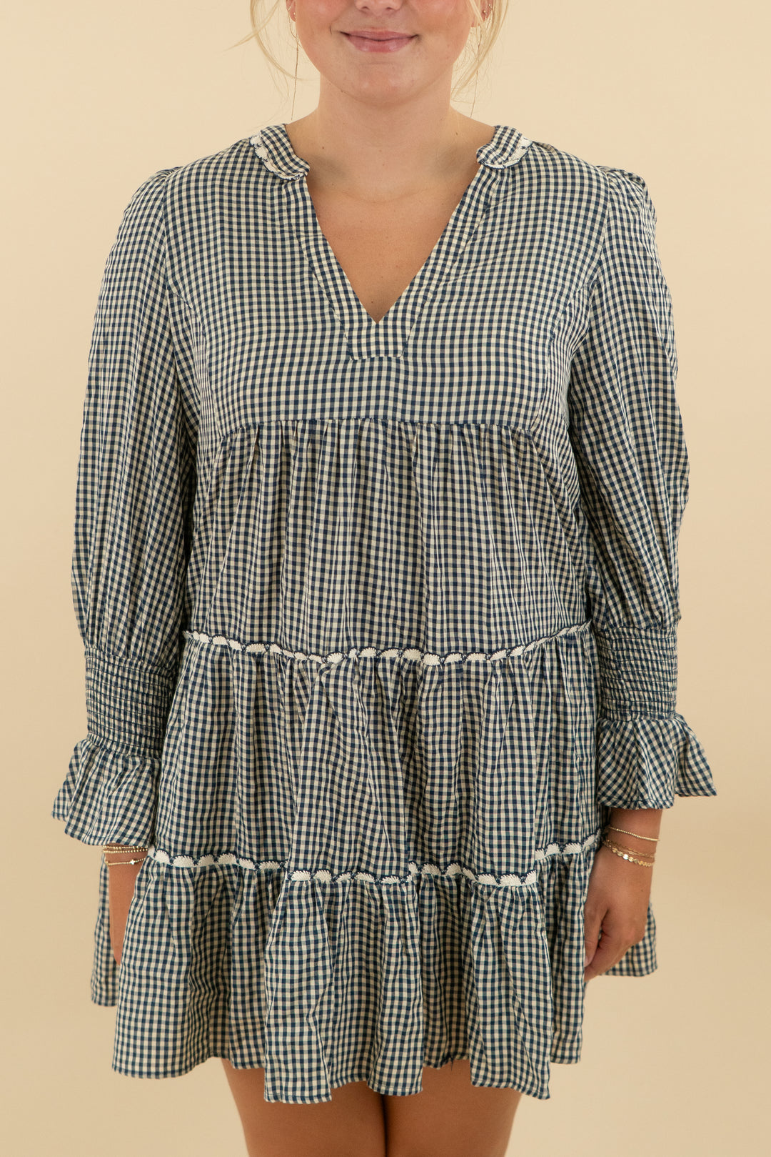 Pomander Navy Gingham Dress nwt (l; retail $140)