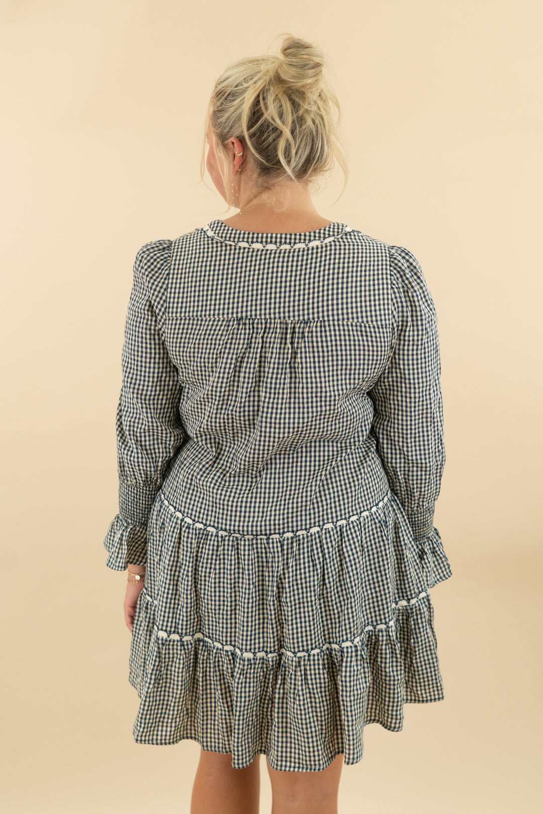 Pomander Navy Gingham Dress nwt (l; retail $140)
