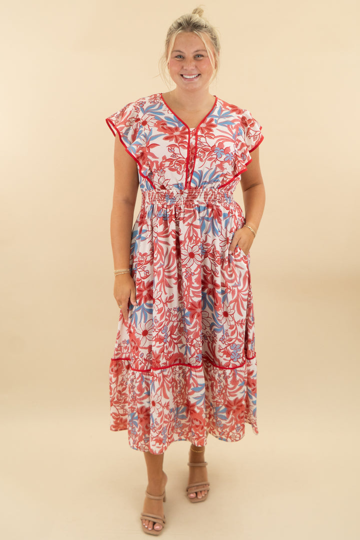 grace karin red/white/blue floral maxi dress (xl; retail $79)
