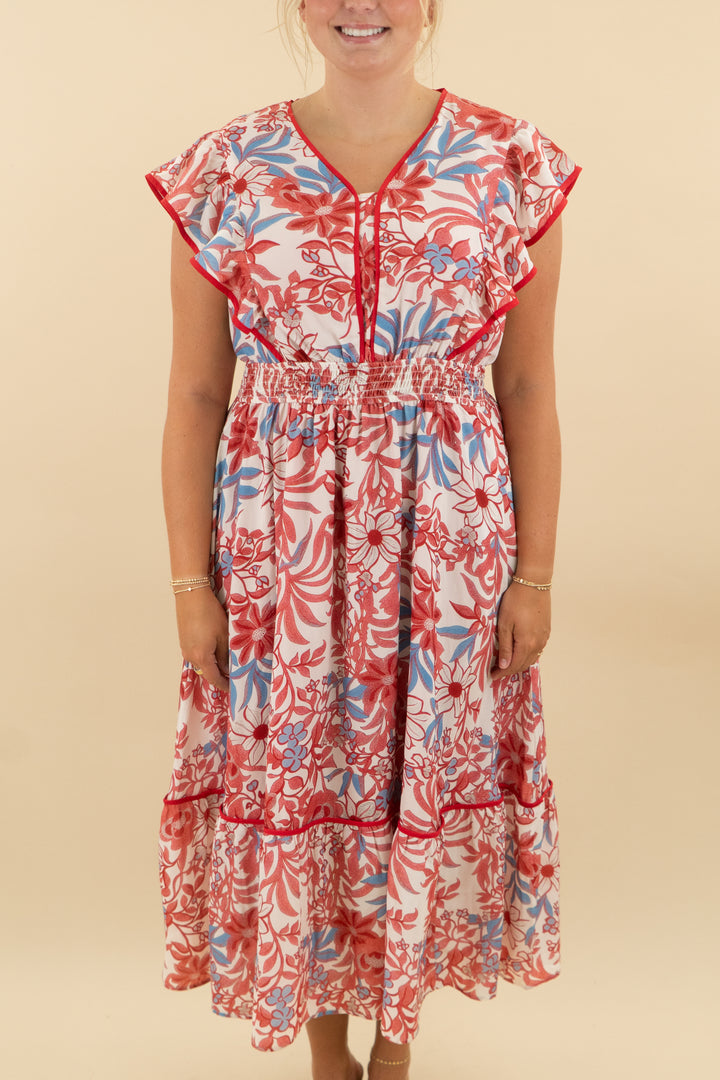 grace karin red/white/blue floral maxi dress (xl; retail $79)