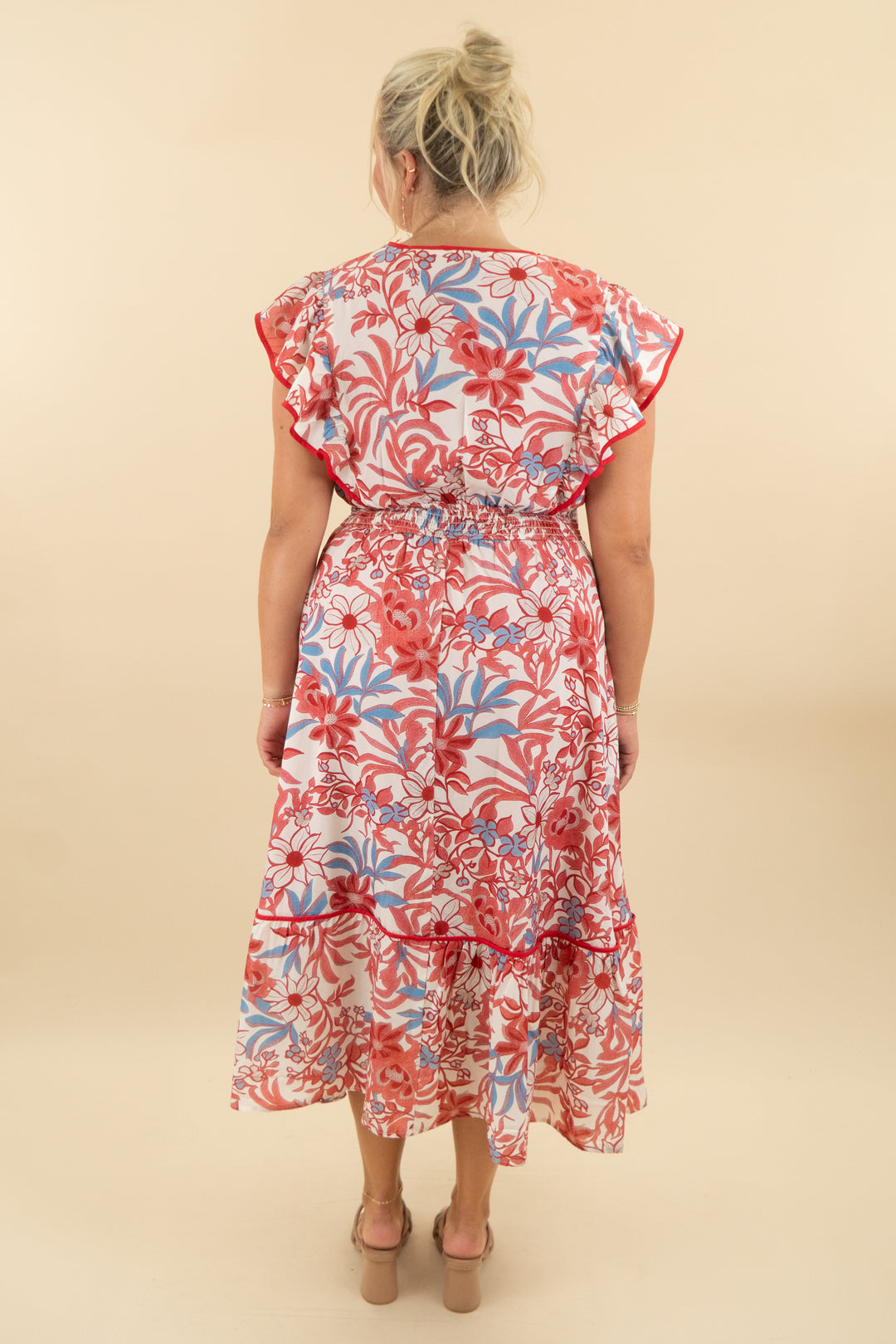 grace karin red/white/blue floral maxi dress (xl; retail $79)