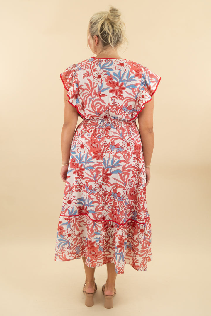 grace karin red/white/blue floral maxi dress (xl; retail $79)