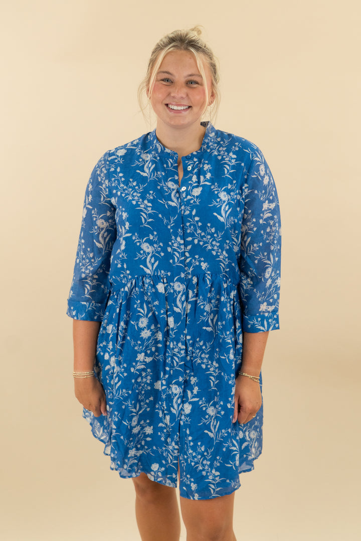 Tuckernuck Blue & White Floral Mini Dress (l; retail $168)